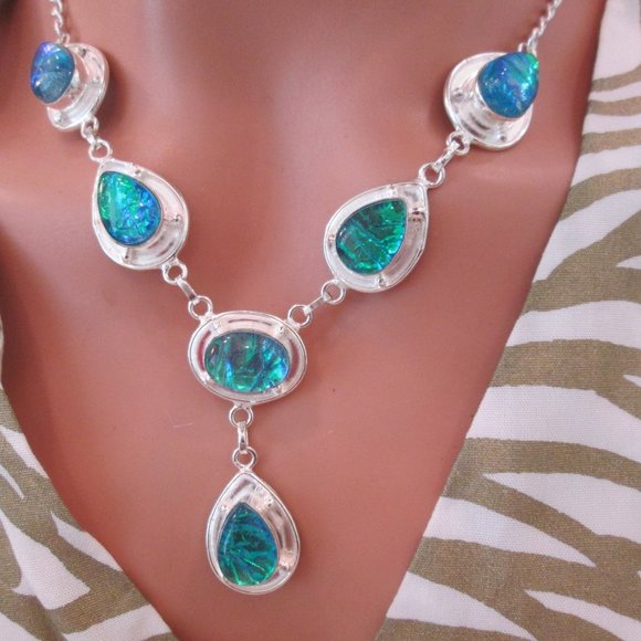 TRIPLE FIRE OPAL NATURAL GEMSTONE LADIES  925 STERLING SILVER NECKLACE - Picture 6 of 8